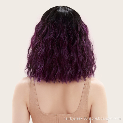 Wholesale fiber wig synthetic hair water Weave Machine Made Wigs High Quality Synthetic Hair for women With Bangs